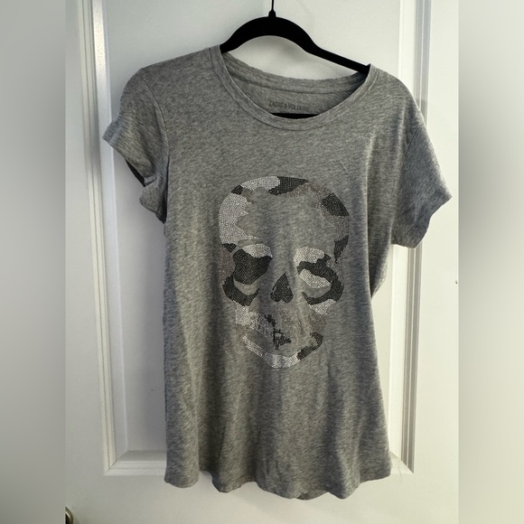 NWT - Zadig & Voltaire “SKINNY CAMO SKULL STRASS” T-Shirt - Picture 2 of 5